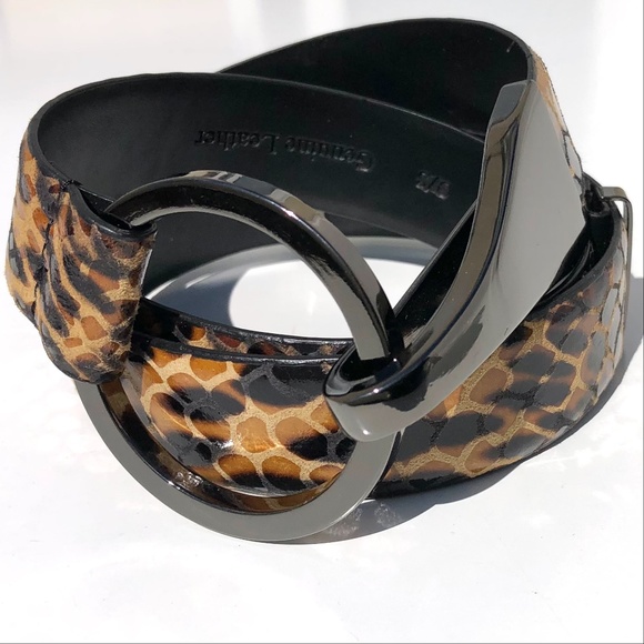 WCM New York leather belt women O/S adjust animal print leopard snake gunmetal - Picture 2 of 16